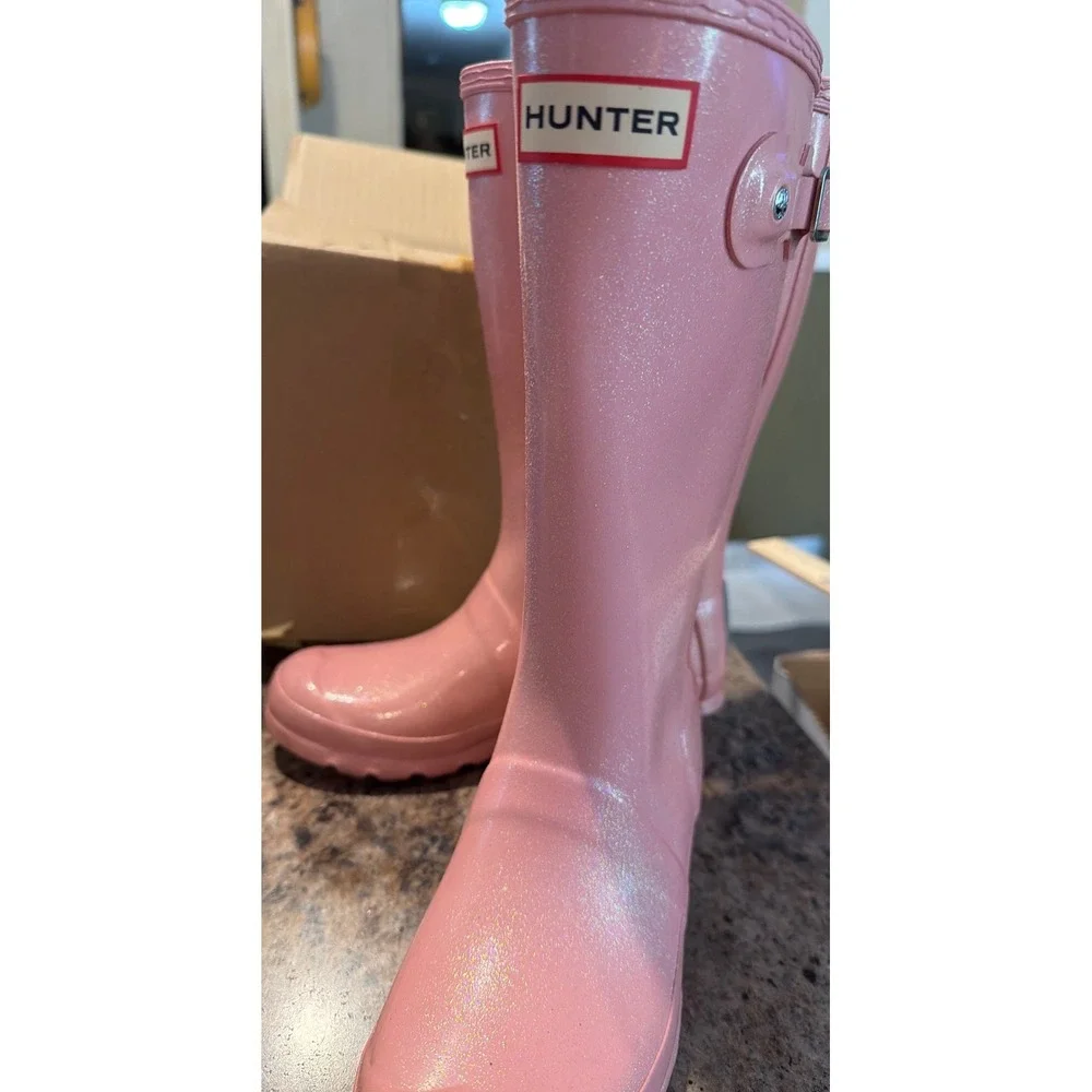 Hunter Kids Original Pink Glitter‎ Rain Boots Tall Waterproof Shimmer Size 3B/4G